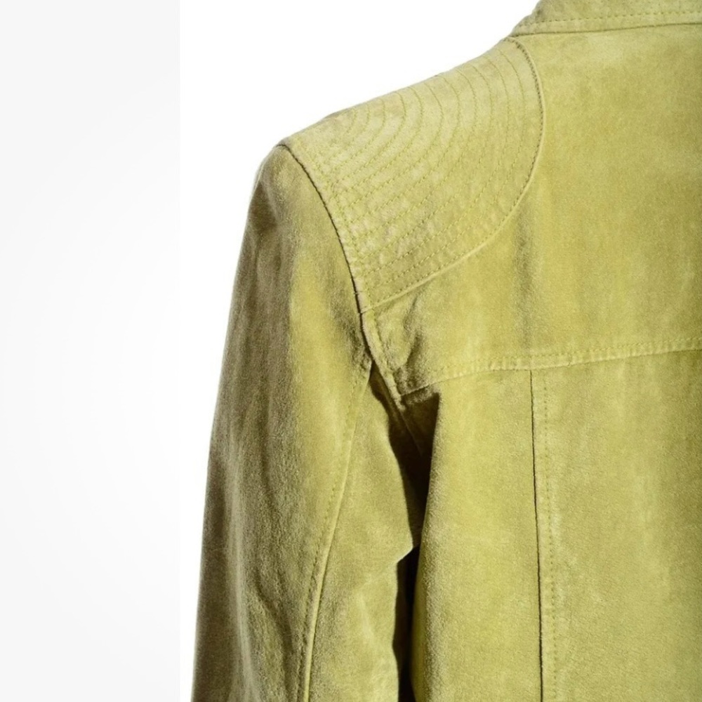 Nordstrom Ruff Hewn Lime Green Suede Leather Moto Jacket L Biker Lined - Picture 7 of 9